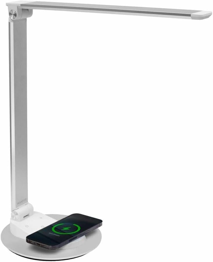 Mount-It! LED Desk Lamp with Wireless Charger and USB-C Charging Port, Dimmable Desk Lamp with 25 Brightness and Color Modes, for Home or Office, Adjustable Arm, Silver/White - Image 4