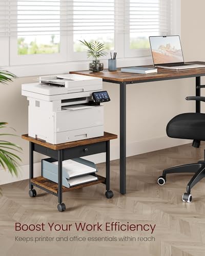 VASAGLE 2-Tier Printer Stand with Locking Wheels, Under Desk Printer Table - Image 3
