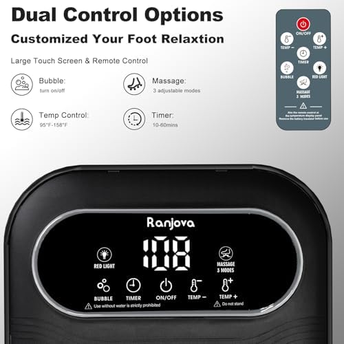 Ranjova Foot Spa Electric Rotary Massage with Heat, Bubble, Remote Control - Image 2