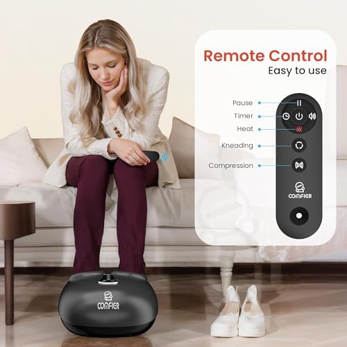 COMFIER Shiatsu Foot Massager with Heat, Compression Kneading Rolling,Vibration, Remote Control,Pause Function,Feet Massage for Neuropathy,Plantar Fasciitis,Home,Office,Gifts for Dad, Mom, Presents - Image 3