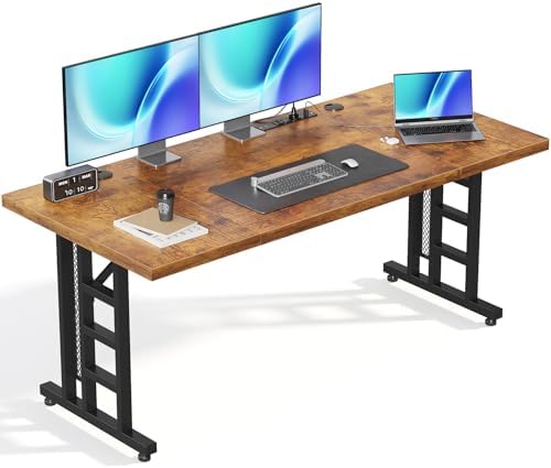 OffiGo 71 Inch Executive Computer Desk with Outlets, Rustic Brown by OfficeGo-ForHomeOfficeWork