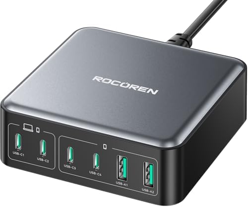 Rocoren 270W GaN 6‑Port Charging Station,100W PD Fast USB‑C Charger Dock by Rocoren