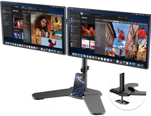 Suptek Free-Standing Dual Monitor Desk Mount, Full Motion Stand for 2 Monitors up to 32" 15.4lbs Each, Height Adjustable Swivel Tilt 360° Rotation, VESA Compatible with Phone Slot, Black by suptek