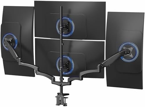 VIVO Quad Pneumatic Monitor Mount for 4 Screens up to 32 inches, Fully Adjustable, Heavy Duty Desk Stand with C-Clamp, Black, STAND-V400G by VIVO