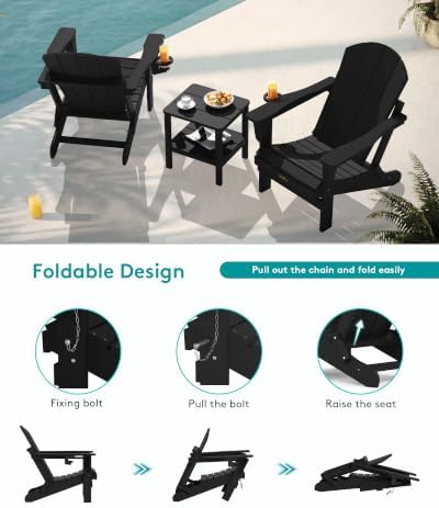 SERWALL Oversized Foldable Adirondack Chair with Cup Holder, HIPS, Black - Image 4