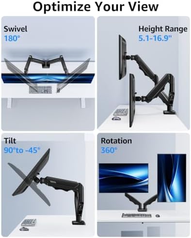 Dual Monitor Stand fits up to 32 inch, 4.4-19.8 lbs Computer Screens, Dual Monitor Desk Mount Height Adjustable, Monitor Arms for 2 Monitors, Home Office VESA Mounts, Freelift Black - Image 6