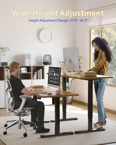 YIHAYO Electric Standing Desk, 48 x 24 Inches Stand Up Desk with Splice Board, Adjustable Height Desk, Computer Desk for Home Office, Black Frame/Rustic Brown Top - Image 4
