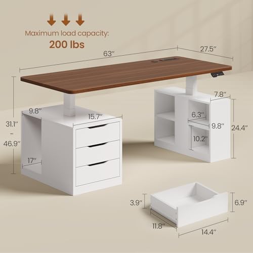 SEDETA 63" Modern Electric Standing Desk with 3 Drawers, Storage Shelves - Image 2