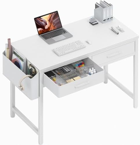 DLisiting 32 Inch Small White Desk with 2 Drawers, Study Writing Computer Desk with Storage Drawer for Bedroom Home Office, Vanity Table Without Mirror for Girls Small Spaces by Unknown