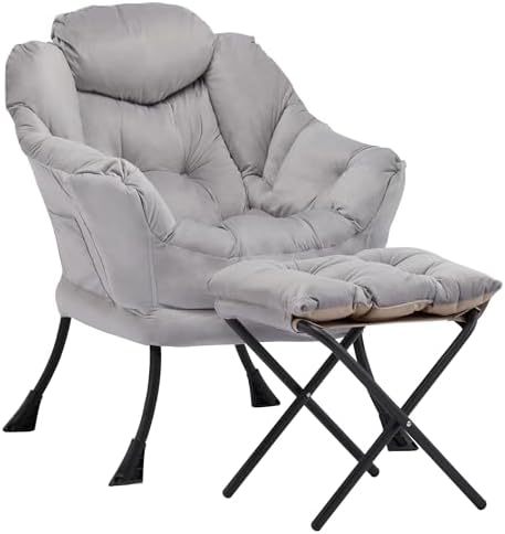 Lazy Chair with Ottoman, Comfy Reading Chair, Grey by Aunekiv