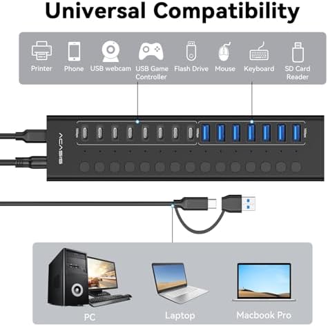 ACASIS 16 Ports Powered USB 3.2 Hub (8 USB-A 3.2 +8 USB-C 3.2), 10Gbps - Image 5