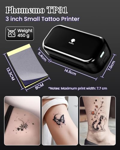 Phomemo Tattoo Stencil Printer -TP31 Mini Tattoo Maker with 30pcs Transfer Paper,Small Portable Tattoo Machine for Beginners/Enthusiast/Artists,Easy to Use with Smartphone,Pad- Black - Image 3