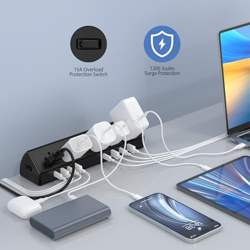 Jgstkcity Desk Clamp Power Strip,45W Fast Charging Station,4 USB-C,4 USB-A,Desk Mount Surge Protector,1875W Extension Cord with Multiple Outlets,ETL Listed,for Home Office Dorm Room - Image 4