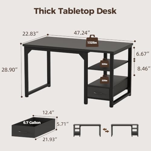 Mericonia 48 in Computer Desk with Drawer, 1" Thick Reversible Office Desk - Image 3