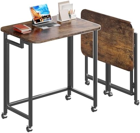 4NM 23.6" Mobile Small Rolling Computer Desk, Folding Laptop Cart Table with Wheels, Portable Office Desk for Small Space Couch Bed - Rustic Brown and Black by 4NM