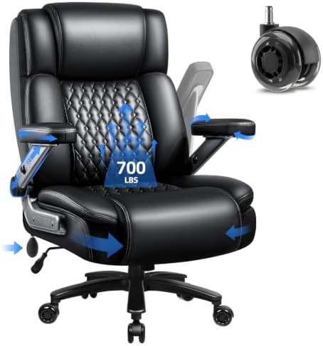 OFIKA 700LBS Heavy Duty Big&Tall Office Chair, 5D Flip Arms & Lumbar | Executive Chair,Dual Rubber Casters,Adjustable Lumbar Support,Thick Padded Seat,Sturdy Steel Frame,Computer Office Use by OFIKA