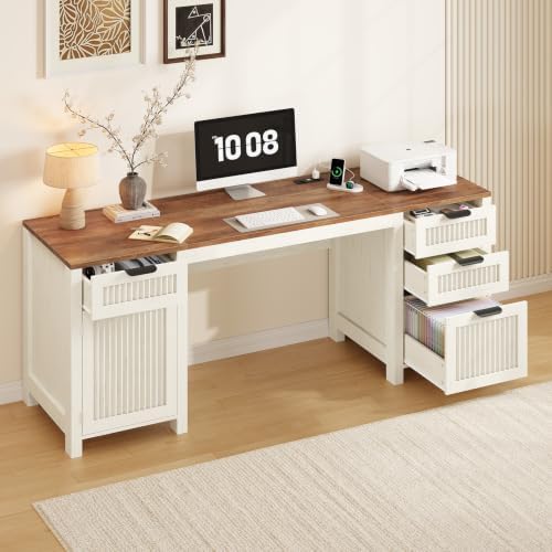 62" Farmhouse Computer Desk with Drawers & Storage Cabinet for Home Office - Image 2