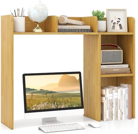 Desktop Bookshelf, 3-Tier Wood Countertop Bookcase with 5 Shelves, Desk Hutch for College Dorm, Multipurpose Desk Organizer Shelf Display Rack for Home Office, Hutch Top Only by SILKYDRY