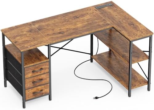 Huuger L Shaped Office Desk with Power Outlets & 3 Drawers by Huuger