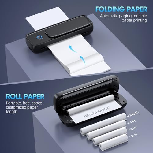 Portable Thermal Printer, Wireless & Bluetooth Mini Inkless Printer for Travel, Office, Home, Supports 8.5x11inch, Compatible with iPhone, Android, Laptop| Light Black - Image 4