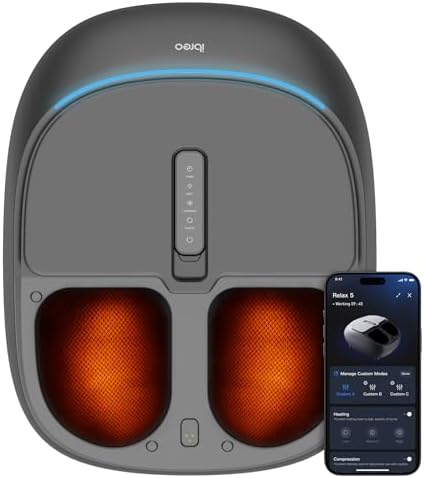 Shiatsu Foot Massager with UV Sterilization, Smart App, Heat, Deep Kneading Therapy, Air Compression, Timer, Remote Control, for Plantar Fasciitis, Neuropathy, Pain Relief, for Men Women Size up to 13 by ibreo