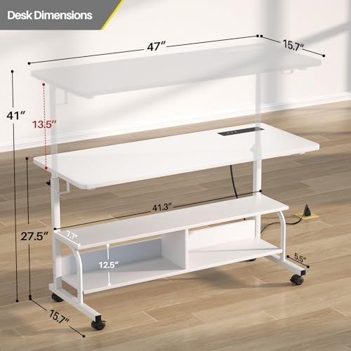 Armocity 47" Rolling Standing Desk with Charging Station for Couch Bed - Image 3