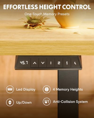 FLEXISPOT EN1 40"x24" One-Piece Standing Desk, Maple (Black Frame) - Image 6