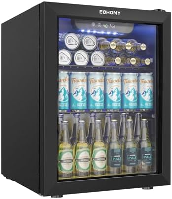 EUHOMY 1.7 Cu.ft Mini Fridge, 68 Can Beverage Refrigerator with Glass Door by EUHOMY