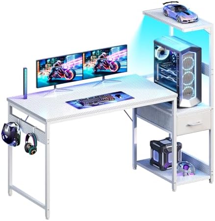 Casaottima 48'' Gaming Desk with LED Lights & CPU Stand, White by Casaottima