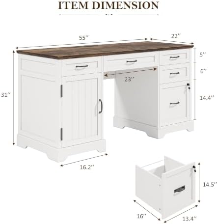 Whalefall 55'' Farmhouse Desk Home Office with Drawers, White - Image 2