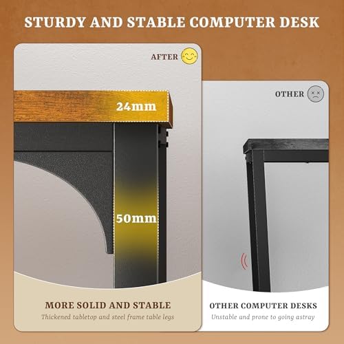 DurayLoly 55 x 24 inch Desk, 24mm Thick Heavy Duty Computer Desk with RGB LED & Power Outlets, Gaming Desk with Detachable Stand, 150LBS Load Capacity, Work Gaming Desk for Home Office, Brown - Image 6