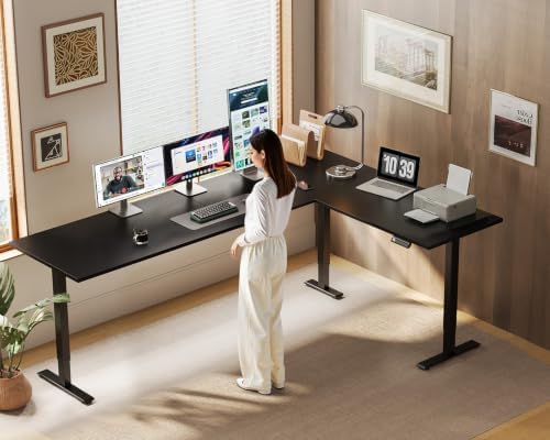 OffiGo 79 Inch Reversible L Shaped Electric Standing Desk, Black - Image 2