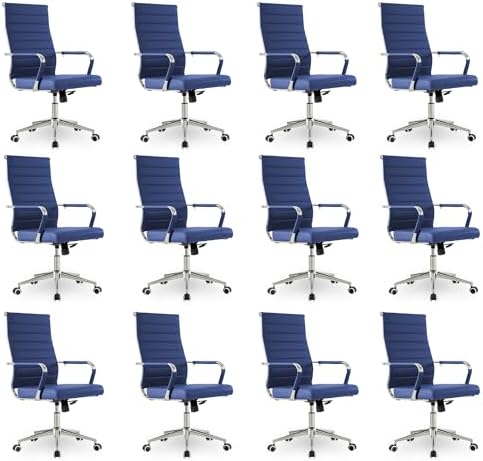 Okeysen Office Desk Chair, Ergonomic Leather Modern Conference Room Chairs, Executive Ribbed Height Adjustable Swivel Rolling Chair for Home Office Set of 12. (Blue) by Lepdep