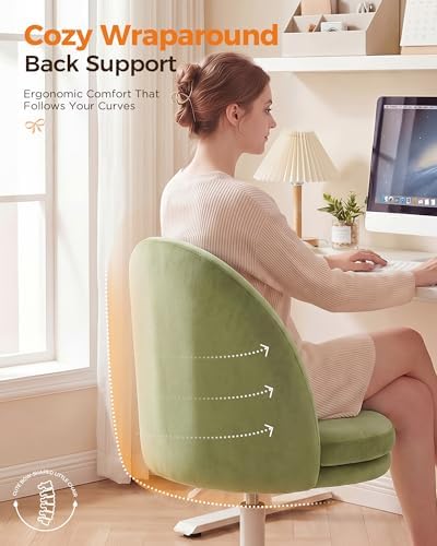 GTPLAYER Velvet Tall Office Chair with Wheels Vanity Chairs with Back, Versatile Height Use: Office to Bar Stools Small Ergonomic Comfy Armlees Computer Desk Chair with Bow Lumbar Pillow for Gift - Image 5