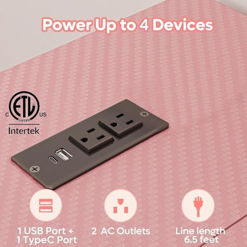 Bestier 42-Inch Pink L-Shaped Gaming Desk with Charging & LED - Image 6