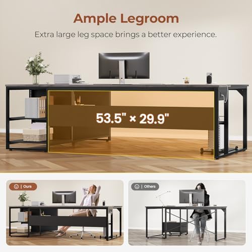 UPOSOJA 71" Executive Desk, L Shaped Office Desk with Widen File Drawers - Image 7