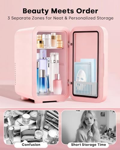 Enventor Mini Fridge with Dimmable LED Mirror, 6L/ 8 Can, AC/DC Power, Pink - Image 4