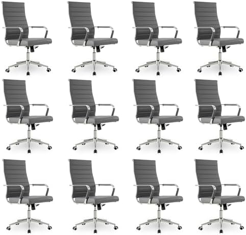 Okeysen Office Desk Chair, Ergonomic Leather Modern Conference Room Chairs, Executive Ribbed Height Adjustable Swivel Rolling Chair for Home Office Set of 12. (Grey) by Lepdep