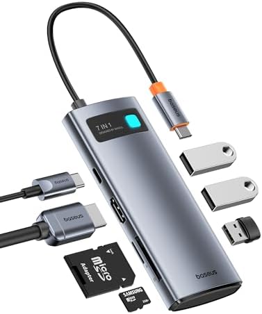 Baseus USB C to HDMI Adapter, 4K@60Hz USB C Docking Station, 7 in 1 USB C Hub with 3 USB-A, PD 100W, TF/SD Card Reader, Compatible for iPhone 15/Mac/Dell/Acer/HP/ASUS/Steam Deck/Rog Ally by Baseus