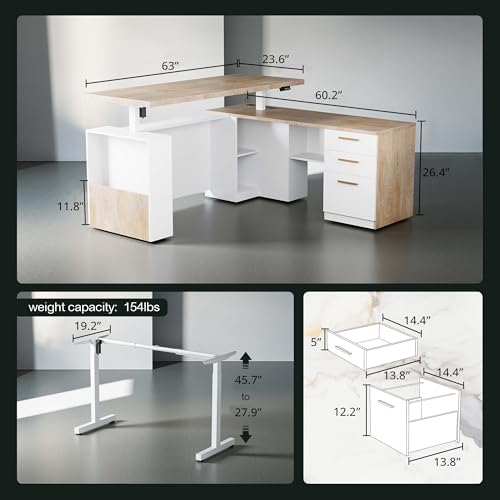 ModernMate 63" L Shaped Executive Standing Desk with 3 Drawers - Image 2