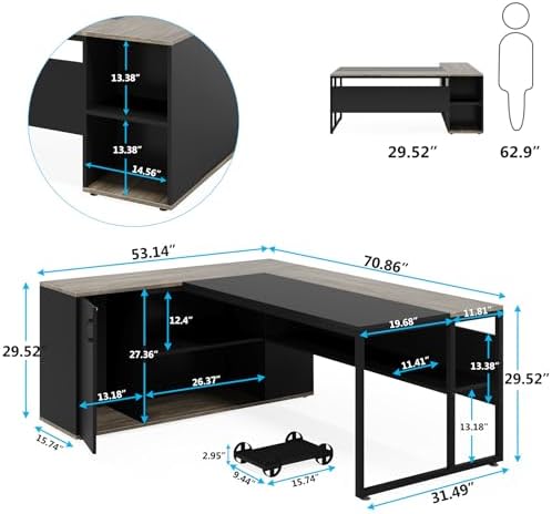 Tribesigns 71 inch Executive Desk, L Shaped Desk with Cabinet Storage - Image 2