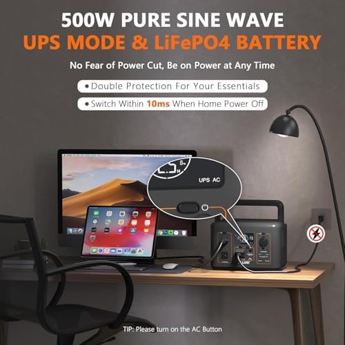 ALLWEI Portable Power Station 500W, 512Wh LiFePO4 Battery UPS Backup Power - Image 2
