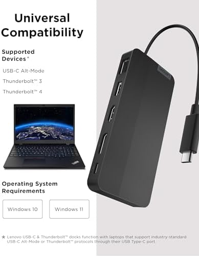 Lenovo USB-C Dual Display Travel Dock - 7 Ports, Integrated Cable, Universal Compatibility, Two displays at 4K - Black - Image 5