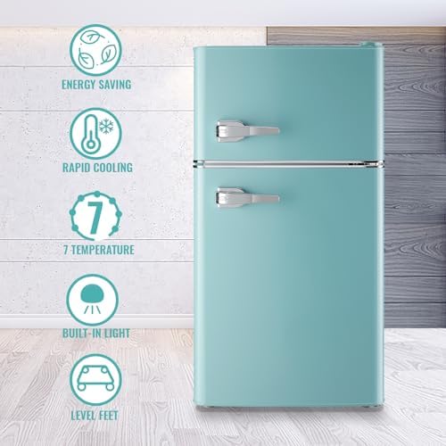WANAI Compact Mini Refrigerator Small Refrigerator with Freezer, Retro Mini Fridge with Dual Door,7 Adjustable Thermostat, Adjustable Shelves For Dorm, Office Bedroom, Blue - Image 3