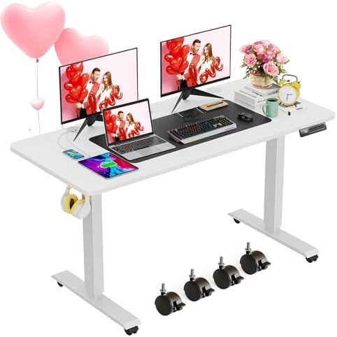 farexon 55x24 Inch Electric Standing Desk with Mouse Pad, White by farexon