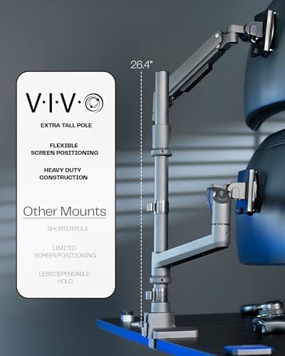 VIVO Pneumatic Arm Dual Ultrawide Monitor Extra Tall Desk Mount for Up to 49 inch Screens, Heavy Duty Clamp, Holds 2 Ultra Wides Up to 44 lbs, Black, STAND-V120K - Image 3