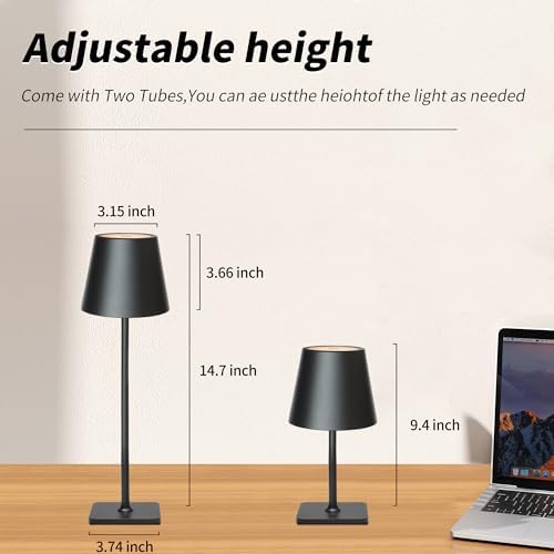Mr. White Outdoor Waterproof Cordless Wireless Rechargeable Portable Top Touch Battery Operated Powered LED Table Lamp Desk Lamp Lights for Restaurant Kitchen Patio Dinner Dining (Black) - Image 4