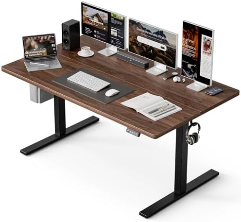 Grandder 47x32 Large Electric Standing Desk, Height Adjustable Computer Desk with 2 Memory Presets, 31.5" Deep Desktop Sit Stand Desk Home Office Desk Workstation Table with Hooks, Walnut by Grandder