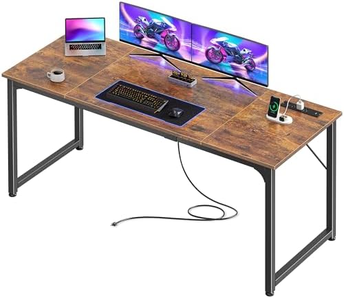 PRAISUN 63 X 24 Inch Computer Desk, Power Outlets, USB-C, Rustic Brown by PRAISUN