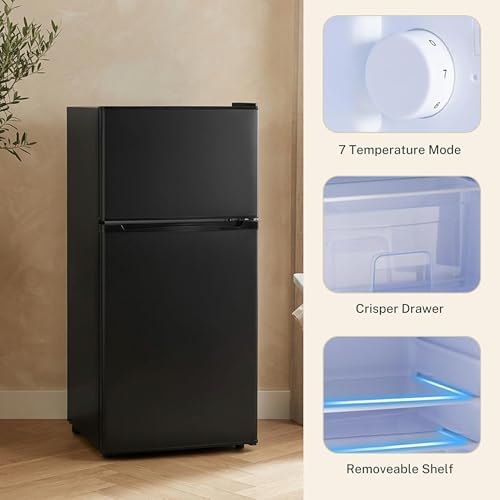 3.2 Cu.Ft Mini Fridge with Freezer, 2 Door Small Refrigerator with Adjustable Thermostat Energy-efficient Low Noise, Compact Fridge for Bedroom, Office, Dorm, Black - Image 4